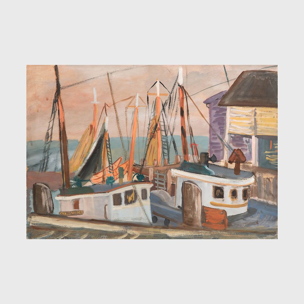 Appraisal: Attributed to Martha Levy Mending the Nets Dockside and At