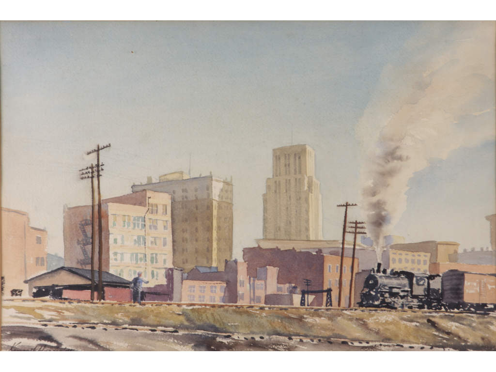 Appraisal: Kenneth Harris VA - Across the Tracks watercolor of paper