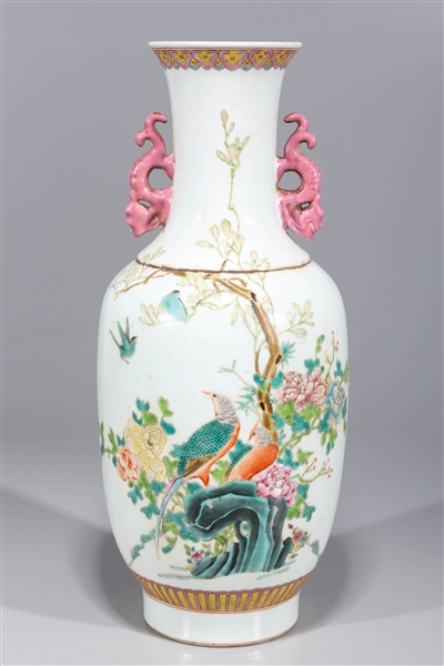 Appraisal: Chinese enameled porcelain famille rose vase with molded handles and