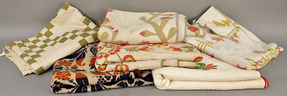 Appraisal: Group of six quilts or coverlets hand sewn three quilted