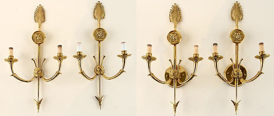 Appraisal: SET NEOCLASSICAL BRASS SCONCES MANNER OF JANSEN A set of