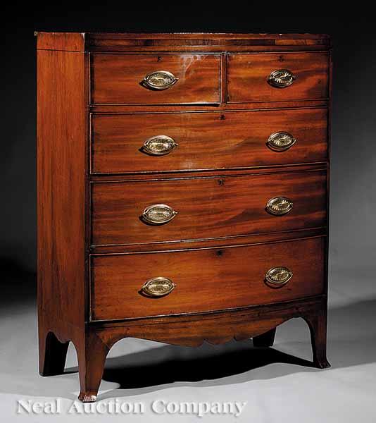 Appraisal: An Antique George III-Style Inlaid Mahogany Bowfront Chest of Drawers