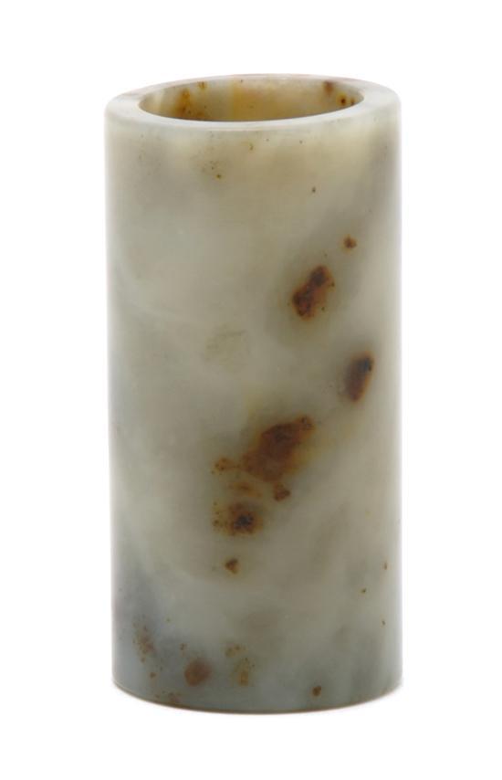 Appraisal: Chinese Carved Jade Diminutive Vase of cylindrical form with russet