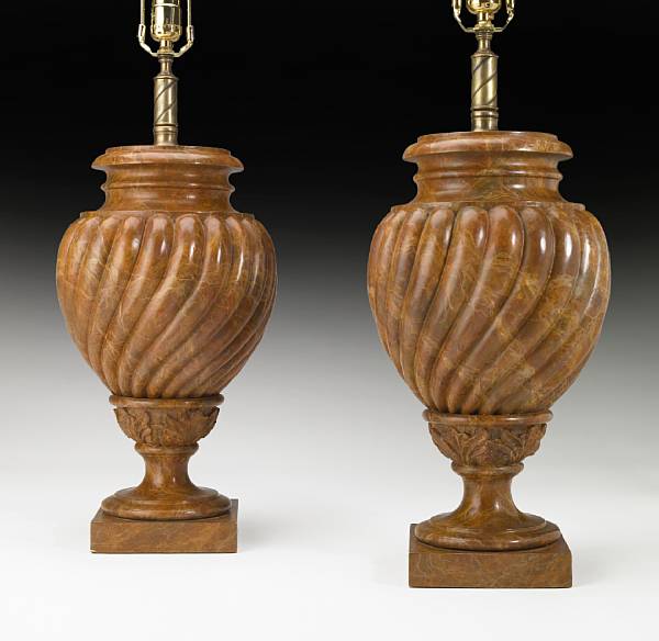 Appraisal: A pair of Italian Baroque style faux marble table lamps