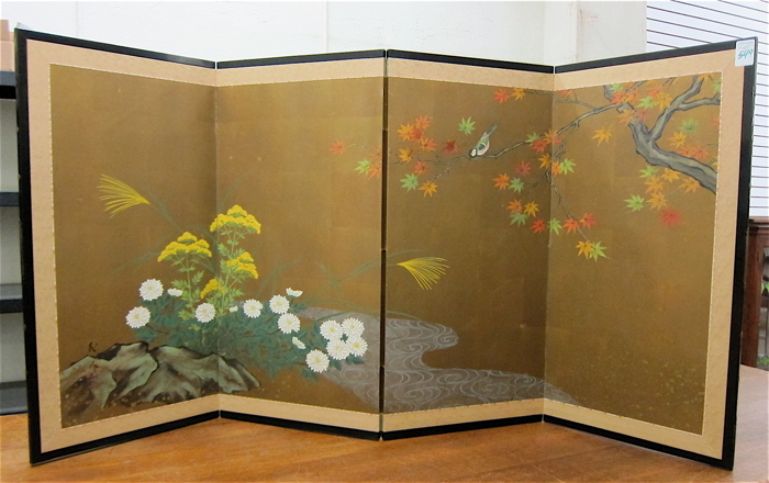 Appraisal: JAPANESE FOUR-LEAF PAPER SCREEN hand painted across one side with