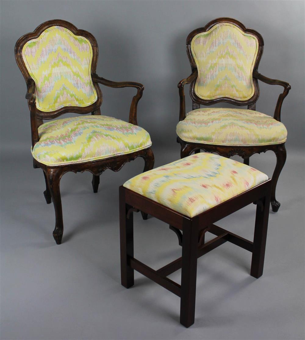 Appraisal: PAIR OF FRENCH ROCOCO ARMCHAIRS WITH BARGELLO FABRIC YELLOW FIELD