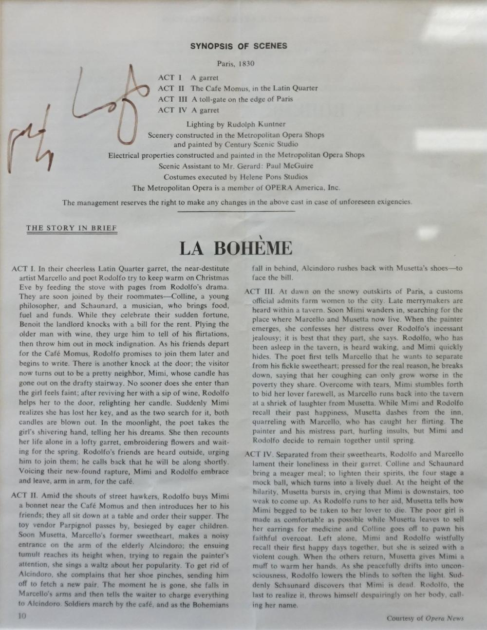 Appraisal: GERALD FORD AUTOGRAPH OF LA BOHEME SYNOPSIS FRAME X IN