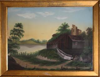 Appraisal: mid th c colored sandpaper picture with view of river