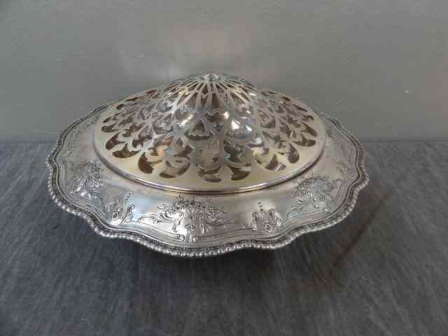 Appraisal: STERLING Art Deco Etched Centerpiece With monogram '' wide x