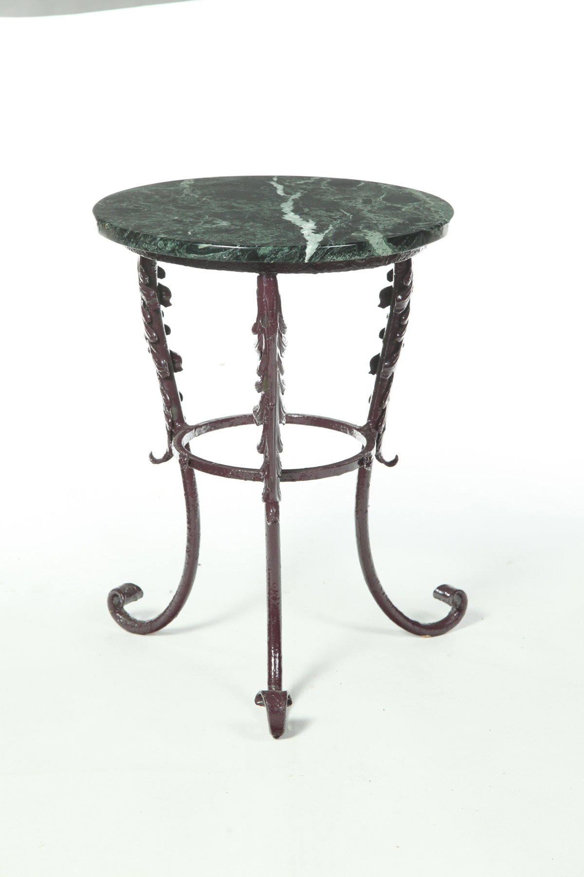 Appraisal: WROUGHT IRON STAND WITH GREEN MARBLE TOP American st half-