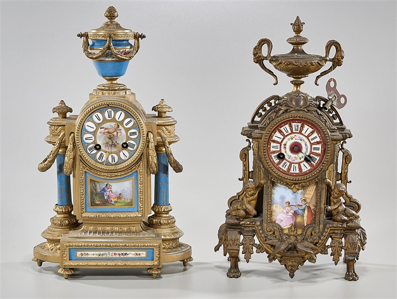 Appraisal: Two elaborate bronze European-style mantel clocks one with columns painted