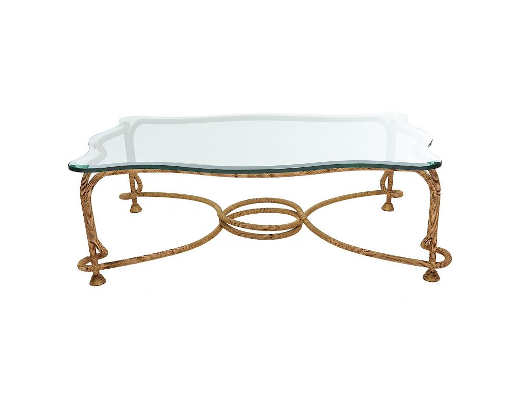 Appraisal: Gilt Bronze Ropetwist and Bevelled Glass Top Coffee Table modern