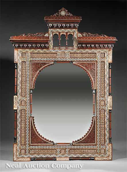 Appraisal: A Moorish Mother-of-Pearl Inlaid Mirror th c of architectonic form