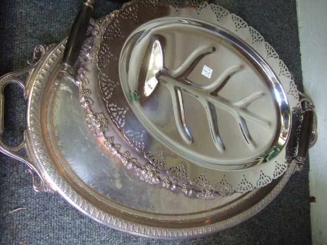 Appraisal: Plated wares comprising a large oval twin handled tray a