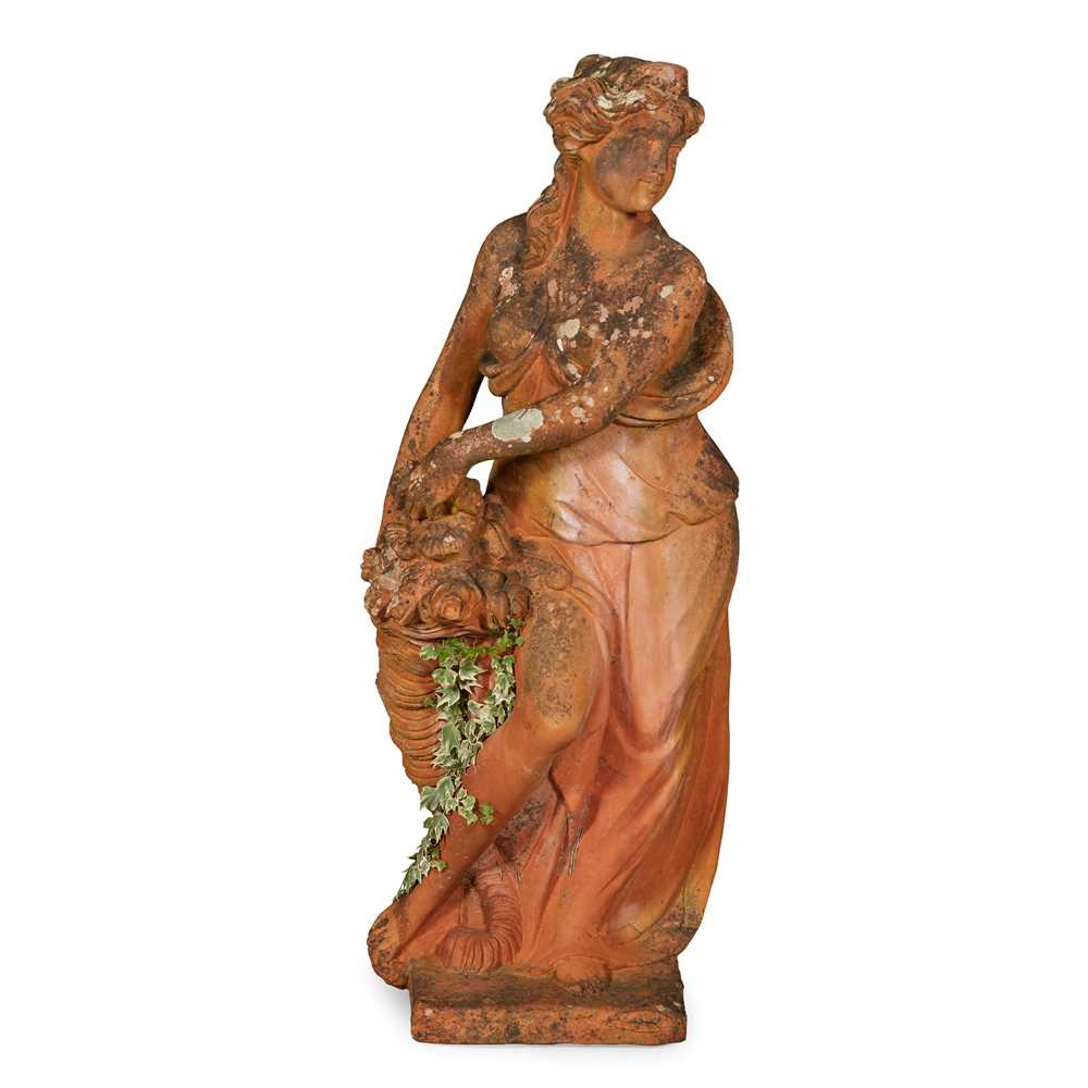 Appraisal: LARGE TERRACOTTA FIGURE OF FLORA TH CENTURY modelled standing and