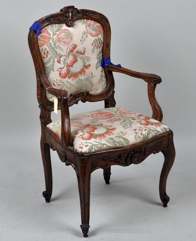 Appraisal: French Provincial Carved Arm Chair Louis XV style with foliate