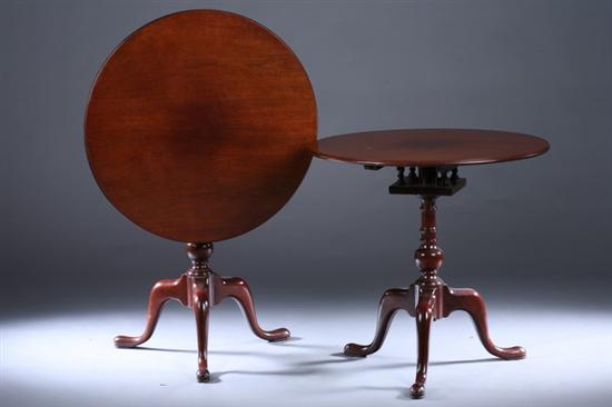 Appraisal: PAIR QUEEN ANNE STYLE MAHOGANY TILT-TOP TEA TABLES late th