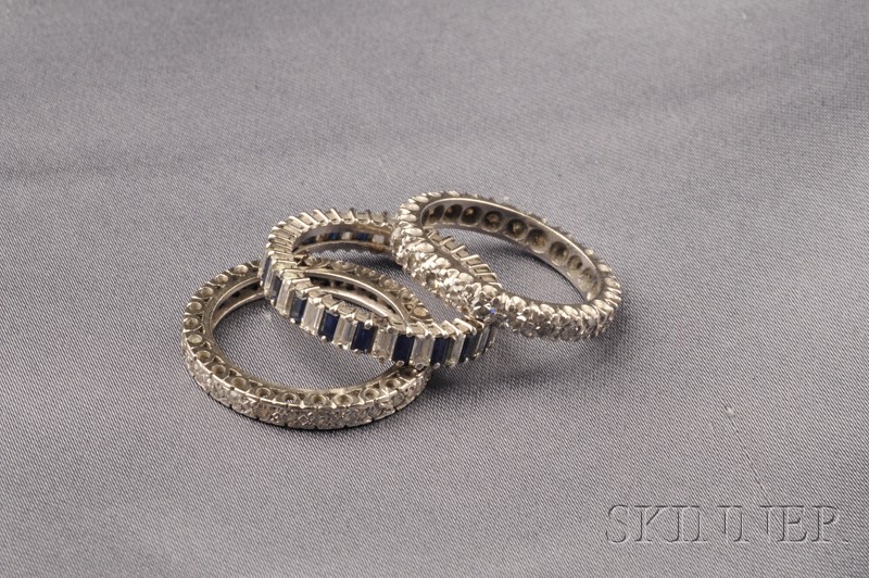 Appraisal: The Band Rings two platinum one with single-cut diamonds the