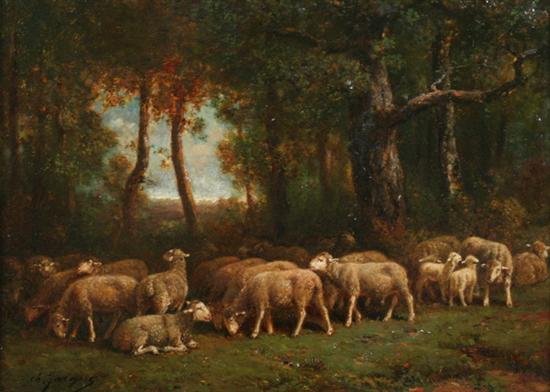 Appraisal: CHARLES JACQUES French - SHEEP GRAZING IN A CLEARING signed