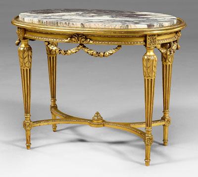 Appraisal: Louis XVI style center table purple-to-ivory variegated oval marble top