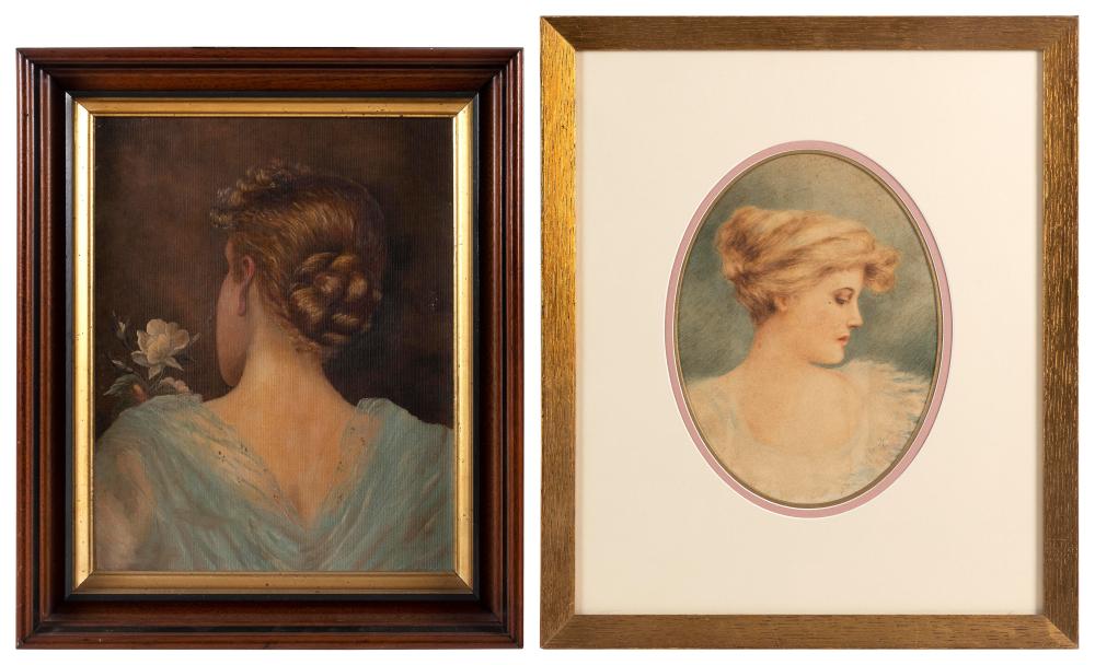 Appraisal: TWO PAINTINGS DEPICTING BUSTS OF WOMEN LATE TH CENTURY FRAMED