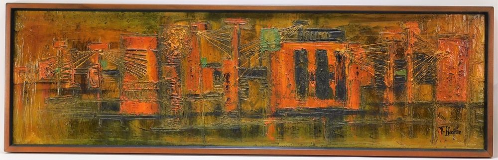 Appraisal: LARGE Van Hoople Modernist City Texture Painting California Chicago Texas