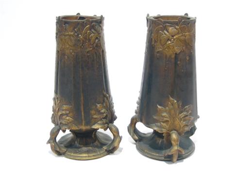 Appraisal: ART NOUVEAU BRONZE VASES L KANN Cast from a model