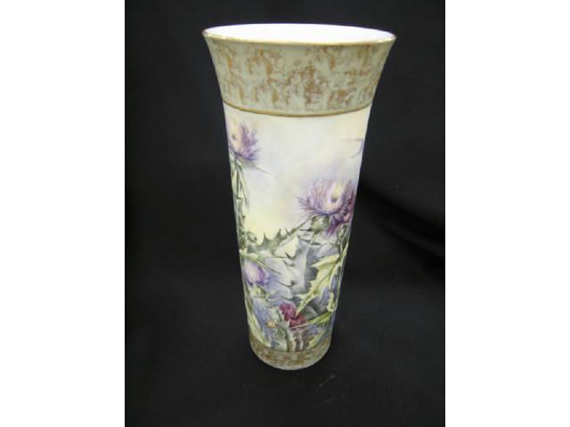 Appraisal: Hutschenreuther Handpainted Porcelain Vase thistle decor fine satin finish gold