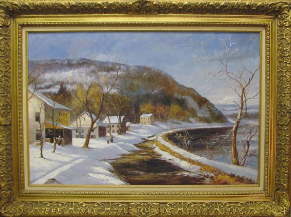 Appraisal: Along the Delaware River oil on canvas x SLR Artist