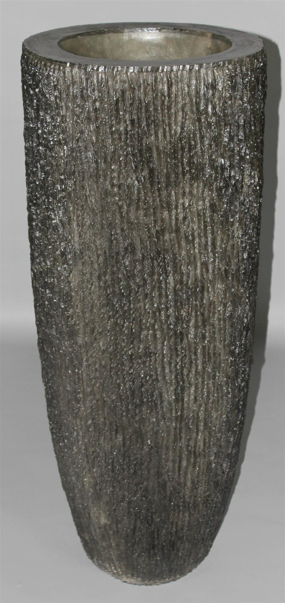 Appraisal: LARGE TEXTURED RESIN URN PLANTER tapered body with raised recessed