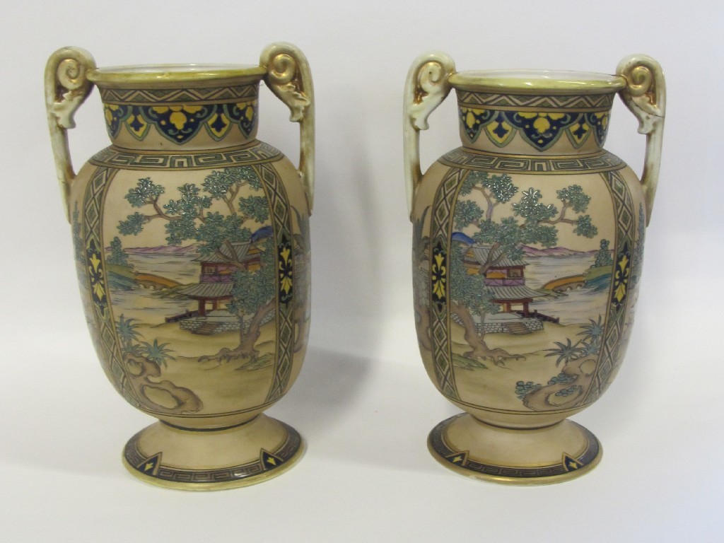 Appraisal: Pair of Noritake twin handled vases some def