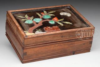 Appraisal: HARDSTONE INLAID SCHOLAR'S BOX th century China The carved hardwood