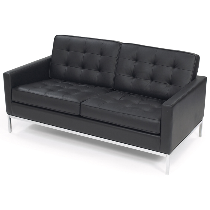 Appraisal: Florence Knoll settee by Knoll black tufted leather upholstery polished