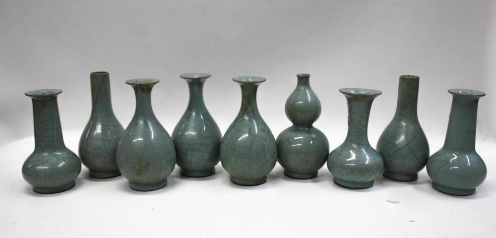 Appraisal: COLLECTION OF NINE CHINESE CELADON GLAZED VASES various forms each