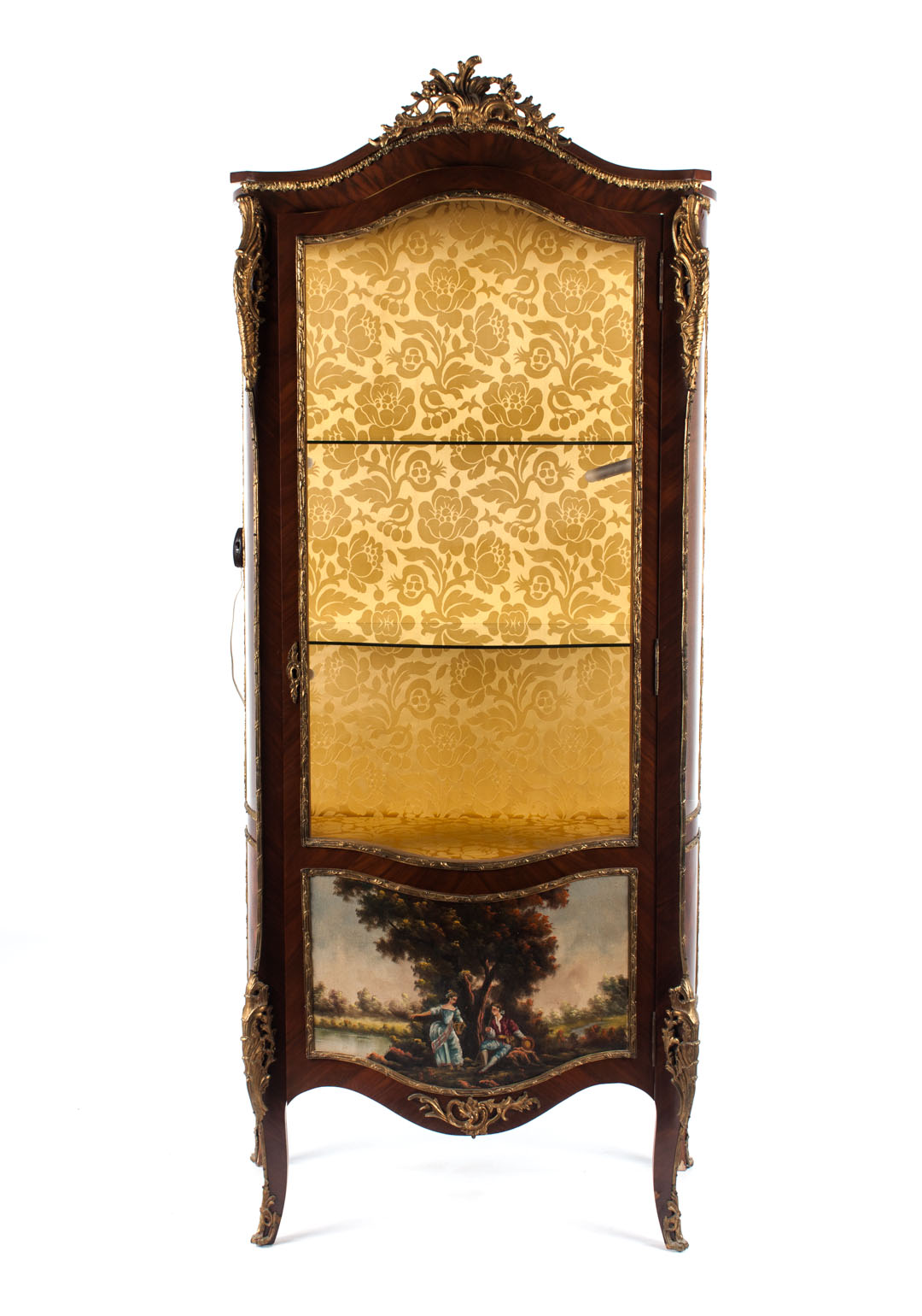 Appraisal: Louis XV style inlaid rosewood vitrine Domed top with applied