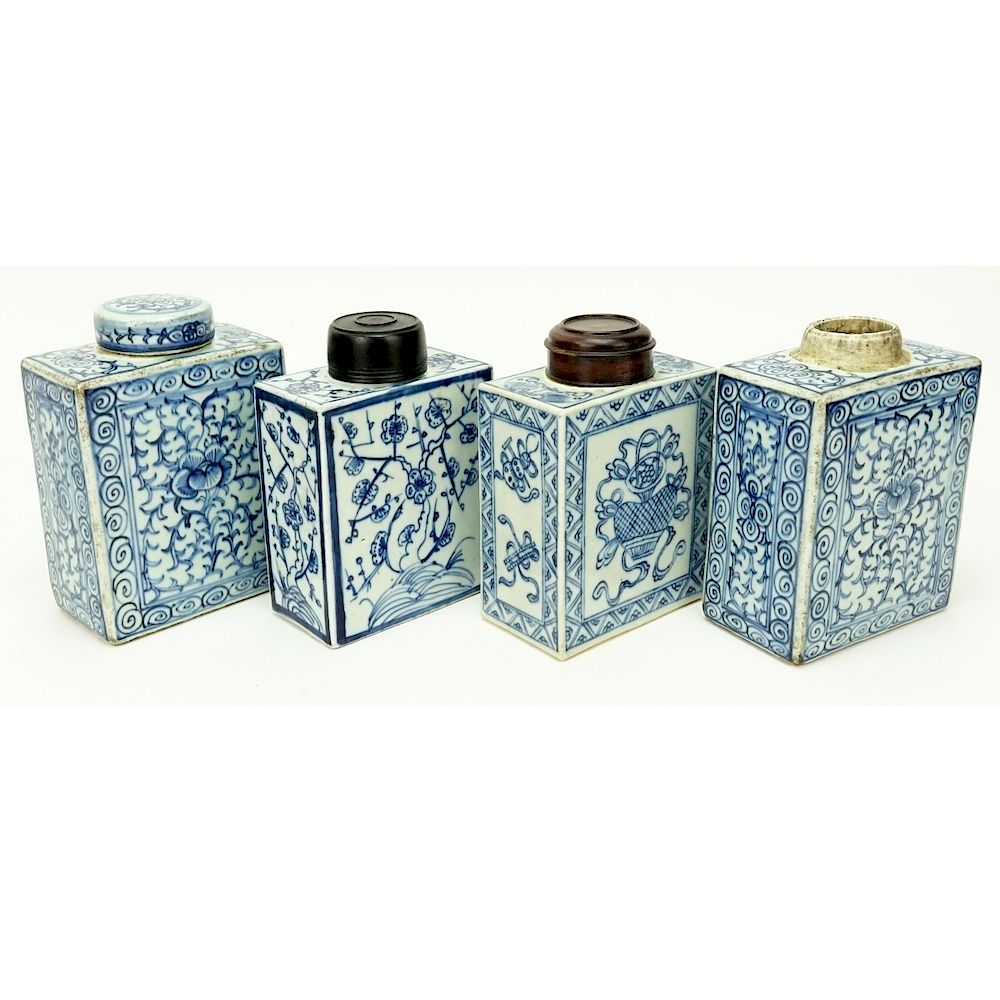 Appraisal: Chinese Blue White Porcelain Tea Caddies Four Antique Chinese Blue