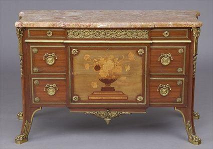 Appraisal: LOUIS XV-STYLE GILT-METAL-MOUNTED AND MARQUETRY-INLAID COMMODE In the manner of