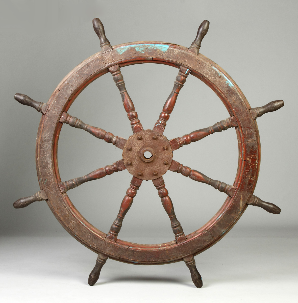 Appraisal: Mahogany Metal Ship's Wheel th cent