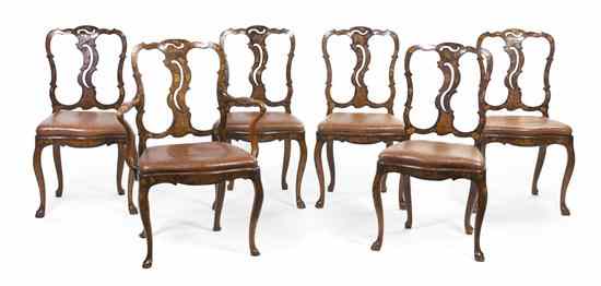 Appraisal: A Set of Six Dutch Oak and Marquetry Dining Chairs