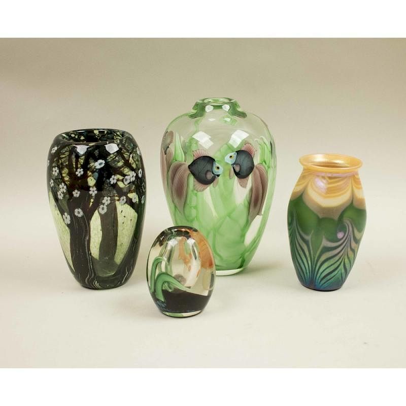 Appraisal: Four Pieces of Lee Hudin Studio Art Glass Lot comprising