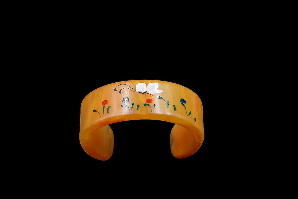 Appraisal: Bakelite Painted Cuff Bracelet Bakelite Painted Cuff Bracelet Packaging Insurance