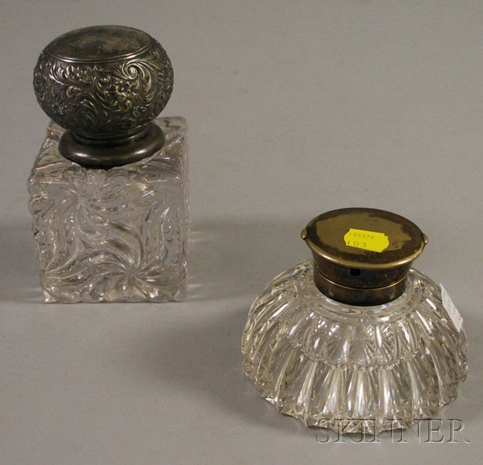 Appraisal: Baccarat-type Colorless Molded Glass Inkwell and a Cross London Colorless