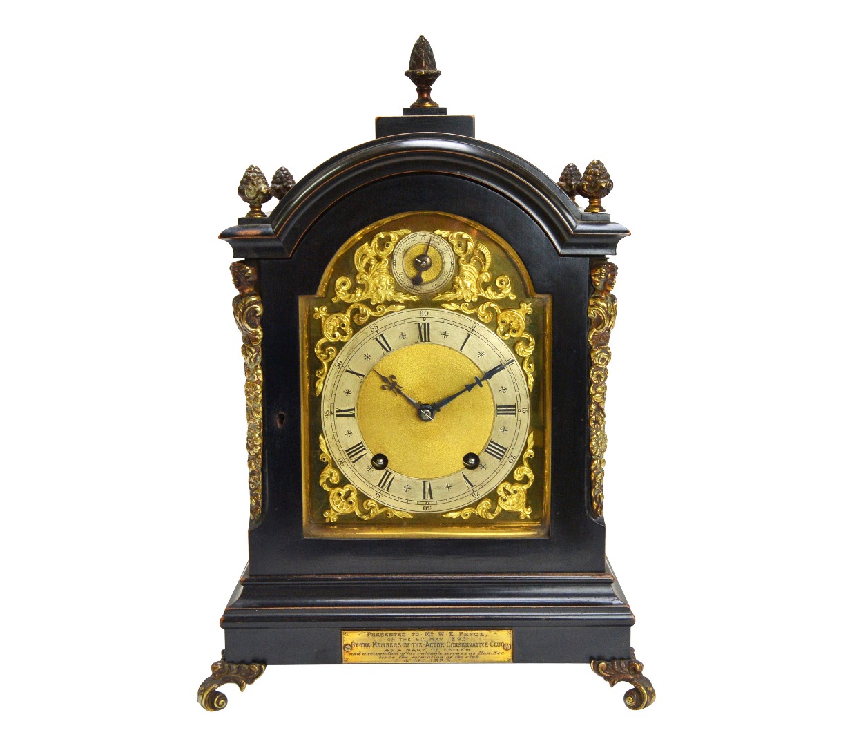 Appraisal: A German eight day ebonised mantel clock late th century