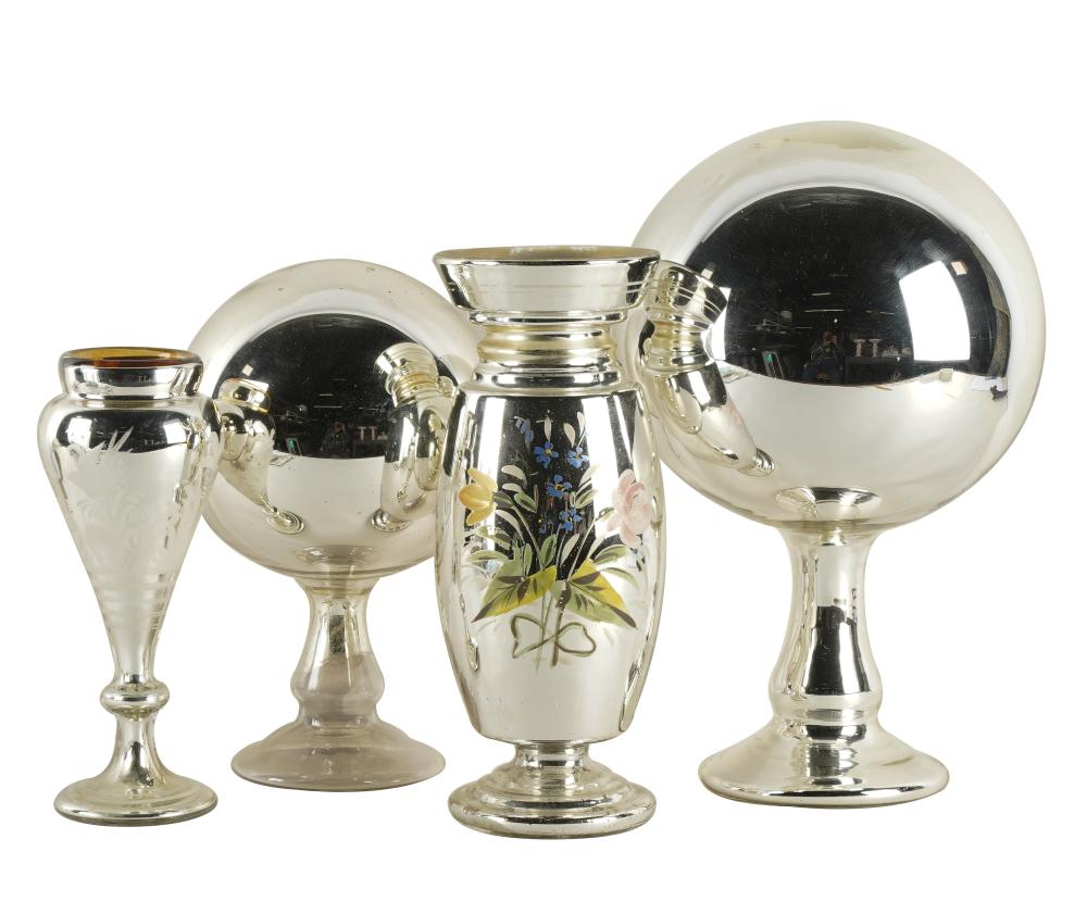 Appraisal: NORMAN LEAR FOUR MERCURY GLASS PIECEScomprising two vases and two