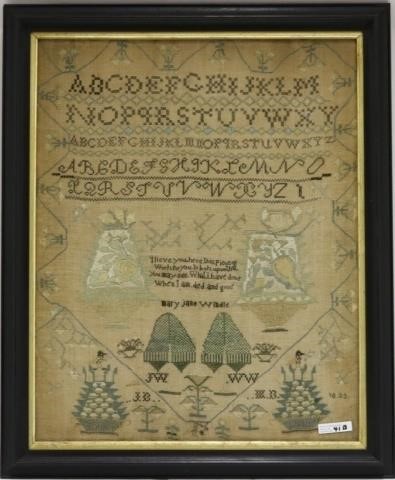 Appraisal: EXCEPTIONAL AMERICAN SCHOOLGIRL SAMPLER WROUGHTBY MARY JANE WINDLE IN TRIPLE