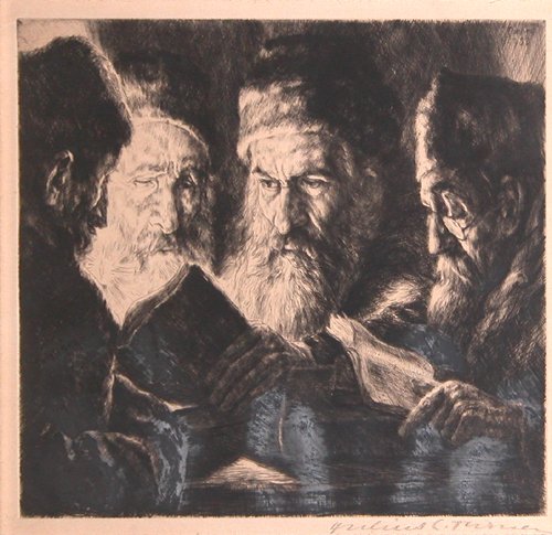 Appraisal: Title The Three Rabbis Date Medium dry point etching Dimensions