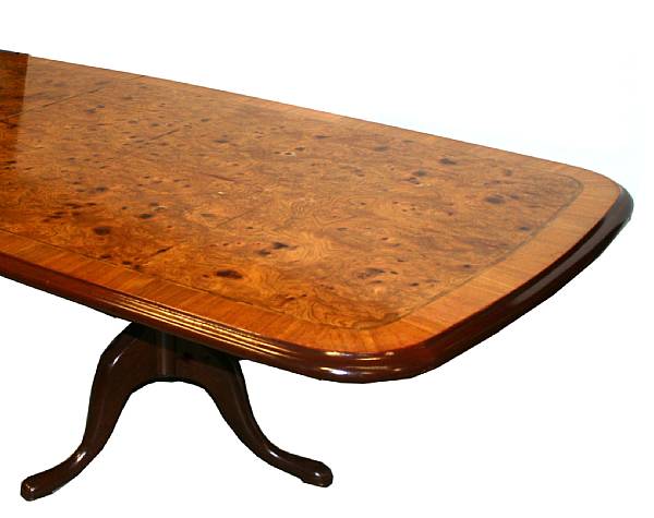 Appraisal: A burl walnut four pedestal dining table height in width