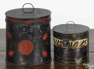 Appraisal: Two toleware canisters th c with floral decoration '' h