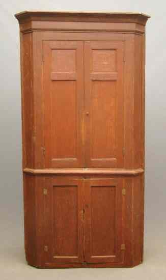 Appraisal: th c door corner cupboard in red paint '' W