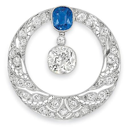 Appraisal: Diamond and Sapphire Circle Brooch Estimate -